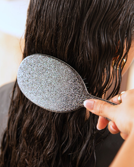 Add a little shimmer to your haircare game flexible bristles, pain free brushing, glitter detangle brush. Let this brush bring a touch of sparkle to your salon.