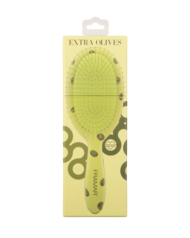 Add a splash of personality to your station with the Framar Extra Dirty Detangle Brush in the playful Extra Olives design. This stylist-favorite brush is made to glide through even the toughest tangles—gently and efficiently—without pulling or causing unnecessary breakage.