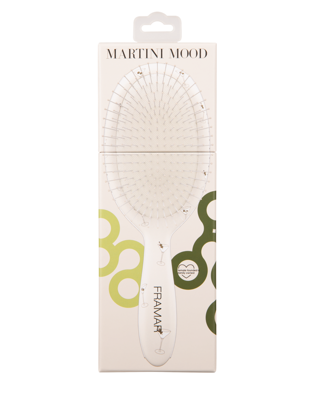 Shake up your styling routine with the Framar Extra Dirty Detangle Brush in the chic Martini Mood design. This must-have tool tackles tangles effortlessly while being gentle on the hair—making it a go-to for busy stylists and everyday use.