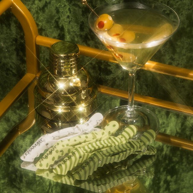 4 pack - rubberized clips - martini patterns.