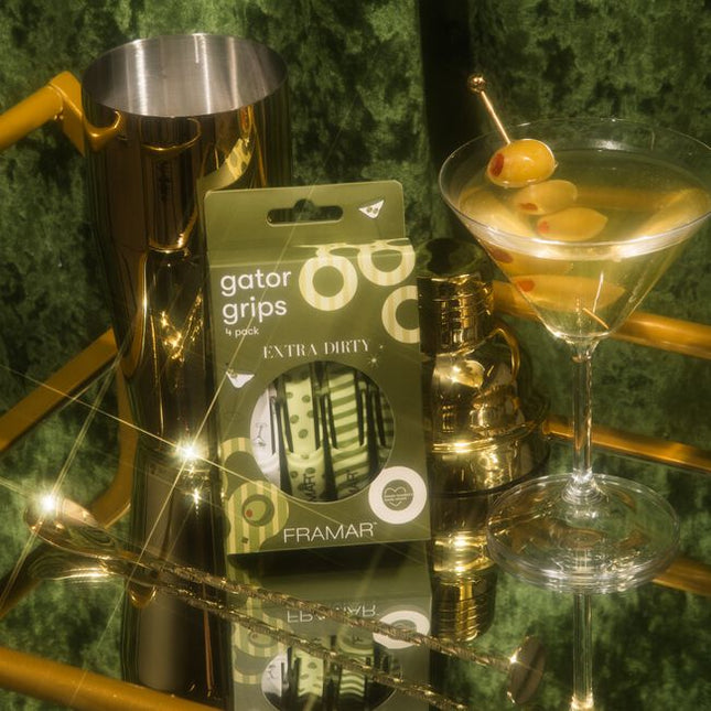 4 pack - rubberized clips - martini patterns.