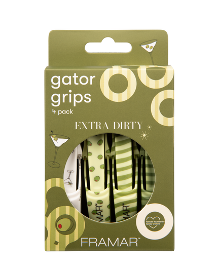 Section, secure, and slay every service with Framar’s Extra Dirty Gator Grips. These strong, no-slip clips are designed to hold large sections of hair in place—wet or dry—making them a must-have for cutting, coloring, and styling.