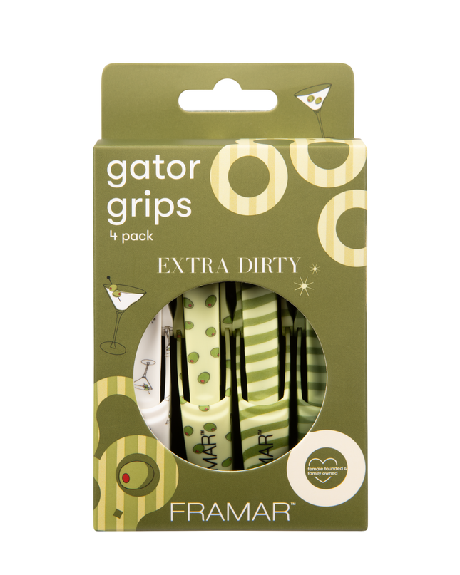 Section, secure, and slay every service with Framar’s Extra Dirty Gator Grips. These strong, no-slip clips are designed to hold large sections of hair in place—wet or dry—making them a must-have for cutting, coloring, and styling.