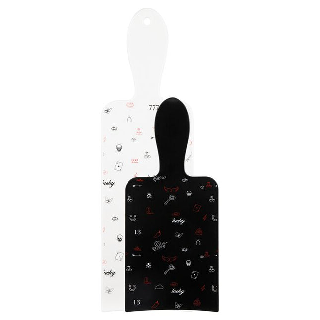 Black paddle is 6" x 4.25" and white paddle is 9.25" x 4".