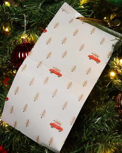 This limited-edition foil brings cozy vintage Christmas vibes to the chair, featuring classic evergreen trees and iconic red trucks for a nostalgic holiday feel your clients will love.