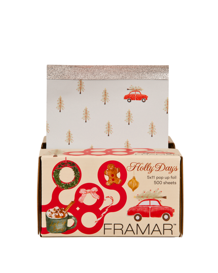 This limited-edition foil brings cozy vintage Christmas vibes to the chair, featuring classic evergreen trees and iconic red trucks for a nostalgic holiday feel your clients will love.