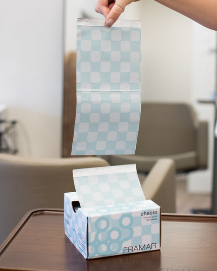 Upgrade your color services with Framar Light Blue Checks Pop Up Foils—designed for speed, precision, and a flawless finish every time. These pre-cut, embossed foils make highlighting and balayage services more efficient, helping stylists work smarter behind the chair while delivering consistent, professional results clients love.