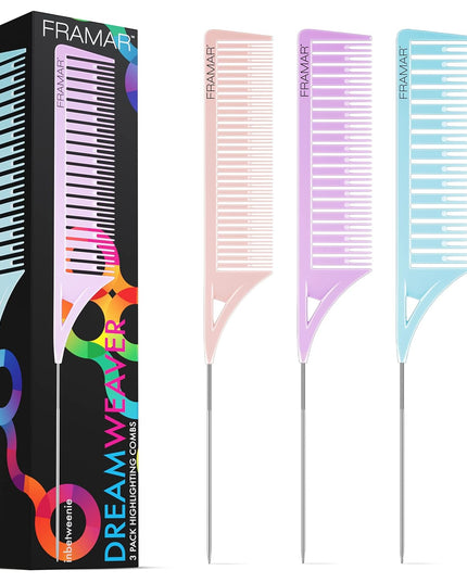 Stylists can shave hours off their highlighting applications with Framar’s brand new Dream Weaver comb set. Three different sized combs quickly and easily separate hair into small sections for highlights. One simple move of the comb creates several even sections ready to be painted, a step that typically requires several minutes of weaving with a pintail.