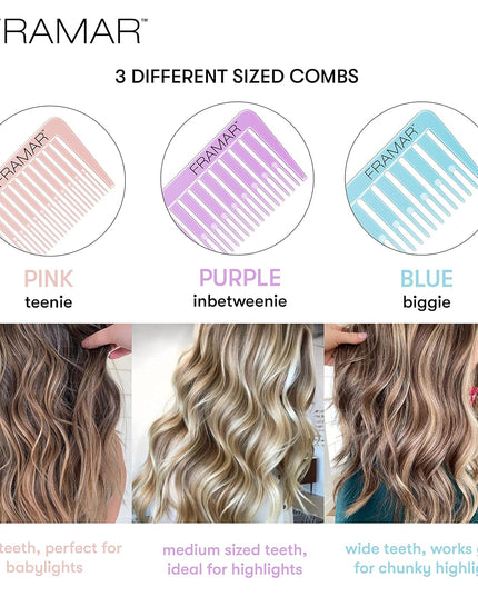 Stylists can shave hours off their highlighting applications with Framar’s brand new Dream Weaver comb set. Three different sized combs quickly and easily separate hair into small sections for highlights. One simple move of the comb creates several even sections ready to be painted, a step that typically requires several minutes of weaving with a pintail.
