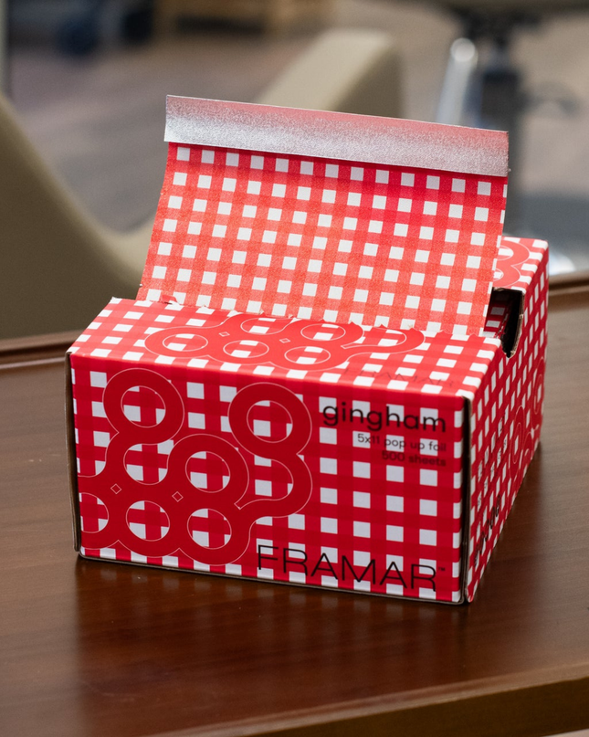Classic, bold, and made to stand out—Framar Red Gingham Pop Up Foils bring a vintage-inspired red-and-white checkered design to your color station while delivering top-tier professional performance.
