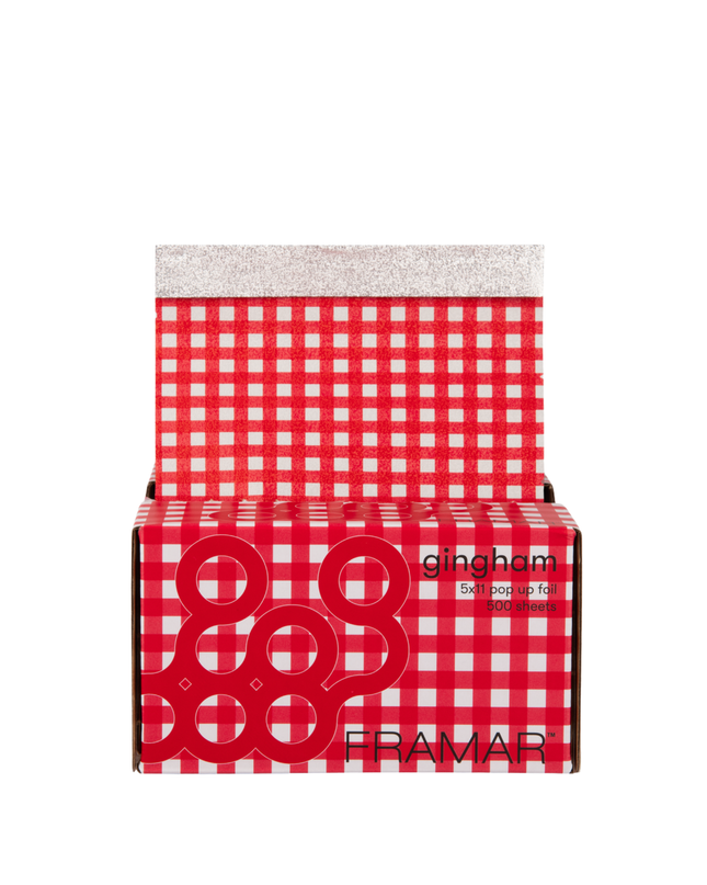 Classic, bold, and made to stand out—Framar Red Gingham Pop Up Foils bring a vintage-inspired red-and-white checkered design to your color station while delivering top-tier professional performance.