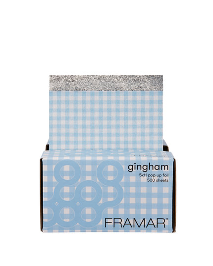 Cute meets professional performance. Framar Blue Gingham Pop Up Foils bring a fresh, playful blue-and-white gingham design to your color station—while delivering the high-performance results pros expect.