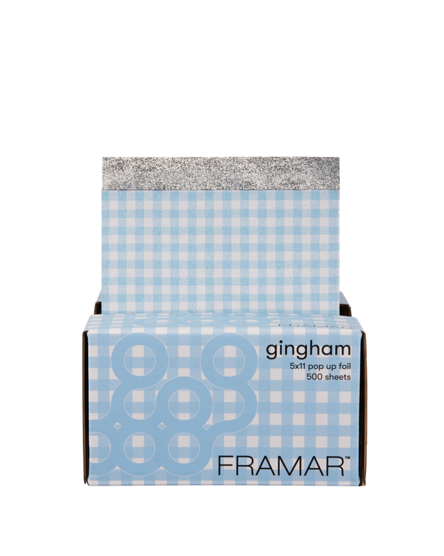 Cute meets professional performance. Framar Blue Gingham Pop Up Foils bring a fresh, playful blue-and-white gingham design to your color station—while delivering the high-performance results pros expect.
