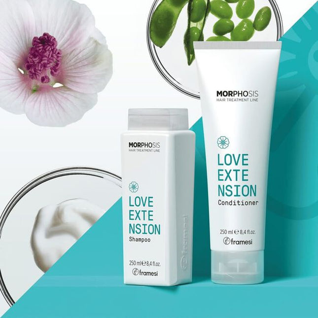 Enriched with Fermented Extract of Althea and Hydrolyzed Soy Proteins, with soothing, softening properties, cleanses gently and hydrates without weighing hair with extensions down, making it easy to detangle. Hair remains extremely easy to comb, soft, and silky.