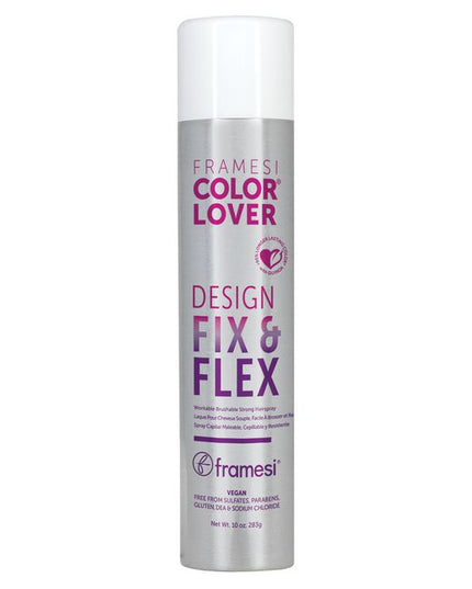 Design Fix & Flex – Workable, brushable, strong hairspray hold without limits! Touch it, toss it, even brush it. No flakes, no frizz, no fly-aways. Framesi Color Lover Design Fix & Flex gives you buildable hold all day without stiffness, while boosting body and volume. Take your style into your own hands. Fresh, clean scent refreshes & reinvigorates so you can spray, play, and go your own way.