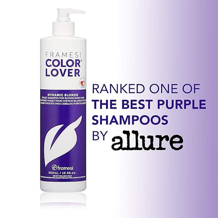 Banish the brass! Gently cleanses hair and keeps blonde/gray/white hair brighter and more refined. Specially formulated to eliminate brassy, yellow tones from blonde and silver hair. Intensely dark, rich violet color offers powerful toning and is excellent for maintaining cooler blondes. Amount of refinement can be controlled by mixing with other Color Lover Shampoos. Designed to alternate with your regular Color Lover shampoo every third wash.