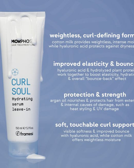 Weightless, curl-defining leave-in delivers intense hydration, elasticity, and definition, improving curl structure. Enriched with Cotton Milk, Hyaluronic Acid, Argan Oil, and Plant Proteins for strengthening curls without heaviness. Fine hair friendly!