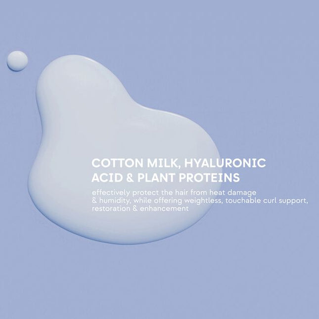 Weightless, curl-defining leave-in delivers intense hydration, elasticity, and definition, improving curl structure. Enriched with Cotton Milk, Hyaluronic Acid, Argan Oil, and Plant Proteins for strengthening curls without heaviness. Fine hair friendly!