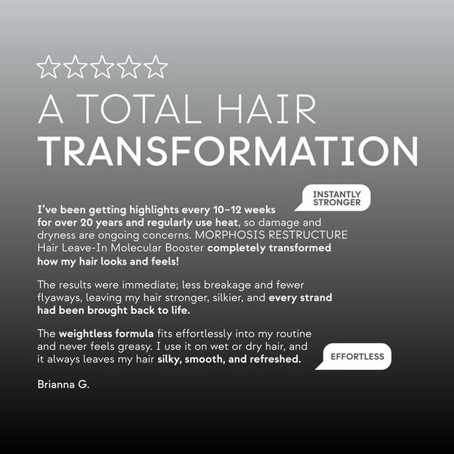 Restructuring, anti-breakage leave-in serum for scalp and hair. Revives and plumps up the hair fibres from within, leaving them strong, full-bodied and silky smooth. It hydrates and rebalances the scalp, leaving the hair stronger and shinier.