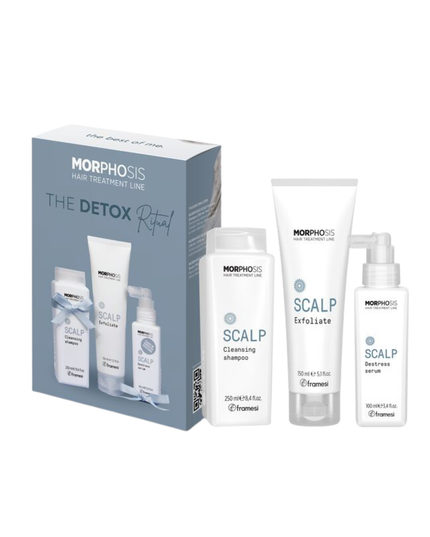 The Morphosis The Detox Ritual Holiday Kit Includes:

(1) - Morphosis Scalp Cleansing Shampoo, 8.4 fl. oz.
(1) - Morphosis Scalp Exfoliate, 5.1 fl. oz.
(1) - Morphosis Scalp Destress Serum, 3.4 fl. oz.