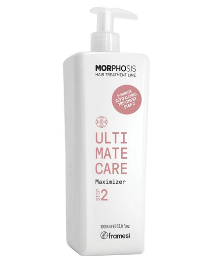 Concentrated Three-Step In-Salon Treatment that deeply hydrates, fills pores, closes cuticles, and smooths the surface of the hair. Its formula is enhanced with Fermented Peony and Hyalorice Extract disciplines and hydrates the hair fiber by carrying out a deep anti-frizz action. THE ULTIMATE CARE IN-SALON system consists of the following 3 products: SHAMPOO, MAXIMIZER, and TREATMENT.