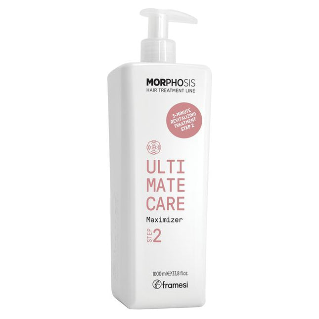Concentrated Three-Step In-Salon Treatment that deeply hydrates, fills pores, closes cuticles, and smooths the surface of the hair. Its formula is enhanced with Fermented Peony and Hyalorice Extract disciplines and hydrates the hair fiber by carrying out a deep anti-frizz action. THE ULTIMATE CARE IN-SALON system consists of the following 3 products: SHAMPOO, MAXIMIZER, and TREATMENT.