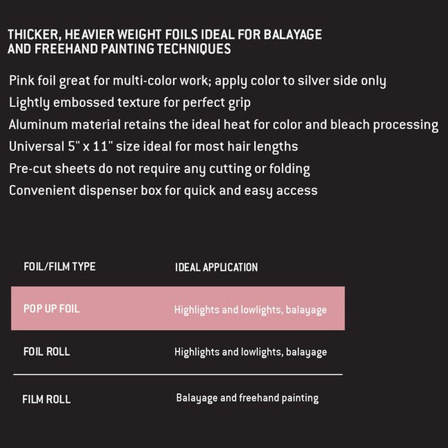 Medium weight embossed pink color foils ideal for multi-color work, balayage and freehand painting techniques.