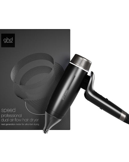 Introducing GHD's unbeatably fast hair dryer – Experience a new era in blow drying with the ghd speed ionic hair dryer in black, featuring breakthrough ghd haloTM dual-airflow technology, uniting power with control for cool-scalp and cool-touch with no heat damage.