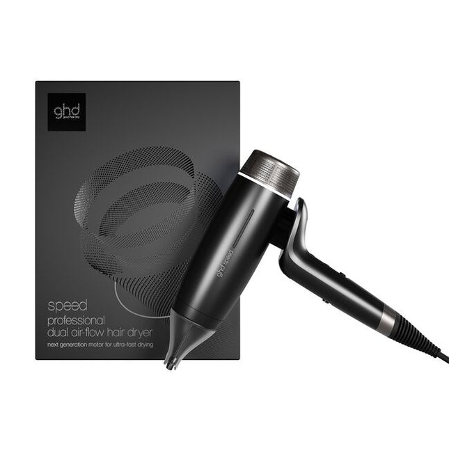 Introducing GHD's unbeatably fast hair dryer – Experience a new era in blow drying with the ghd speed ionic hair dryer in black, featuring breakthrough ghd haloTM dual-airflow technology, uniting power with control for cool-scalp and cool-touch with no heat damage.