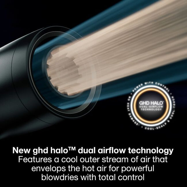 Introducing GHD's unbeatably fast hair dryer – Experience a new era in blow drying with the ghd speed ionic hair dryer in black, featuring breakthrough ghd haloTM dual-airflow technology, uniting power with control for cool-scalp and cool-touch with no heat damage.