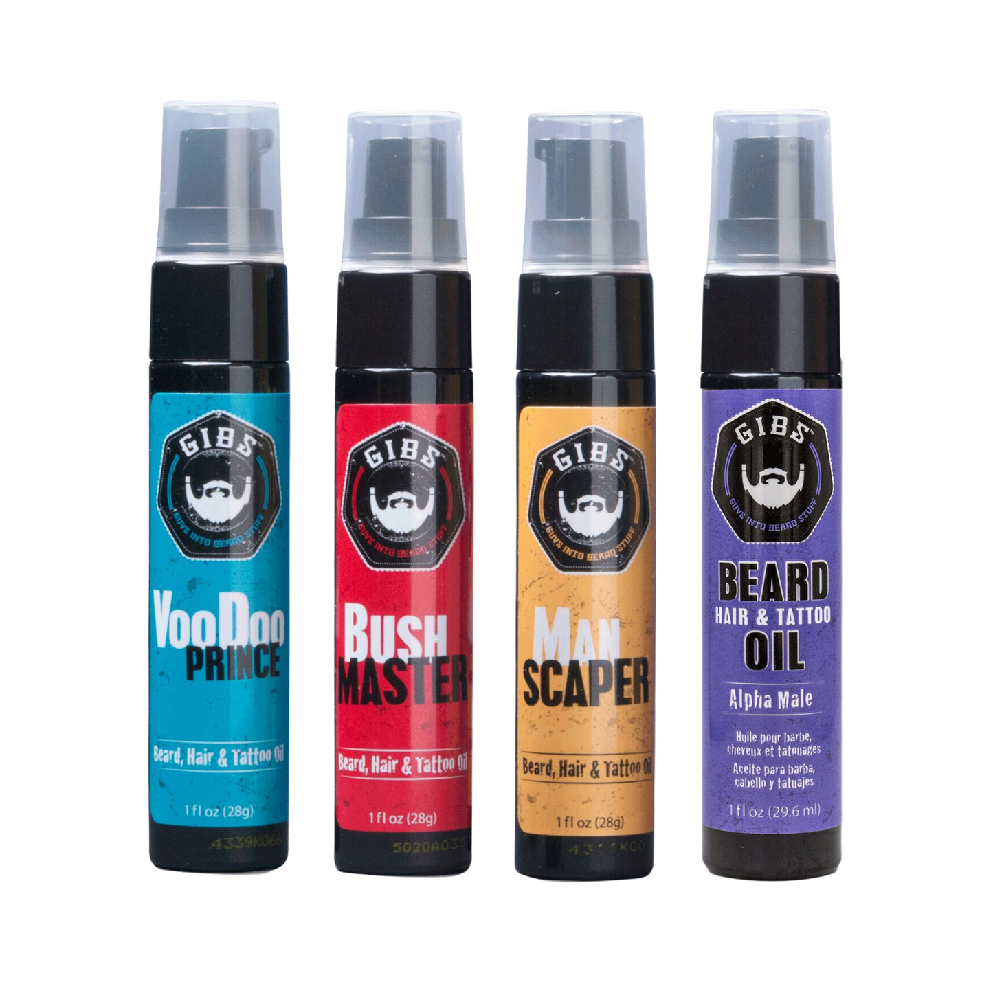 Brand: Gibs Grooming  Bush Master Beard, Hair, & Tattoo Oil  Man Scaper Beard, Hair, & Tattoo Oil  Voodoo Prince Beard, Hair, & Tattoo Oil  Alpha Male Beard, Hair, & Tattoo Oil