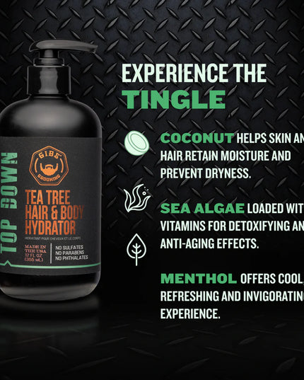 Lightweight, Fast-Absorbing Moisturizer for Hair and Skin, Invigorating and Soothing tingle experience from the Top Down (Head to Toe). Light Viscosity formula for an easy, no build-up application