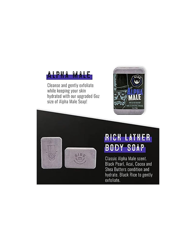 A Gently Exfoliating, Rich-Lather, Heavenly Smelling Brick of Soap. Get a real handle on your grooming routine with The Alpha Male Bar, an all-over brick of man-soap that moisturizes and exfoliates. Shea butter and jojoba seed powder leave you, and your man parts, squeaky clean, topping it off with antioxidant benefits of Acai oil. This baby boasts a super-rich, sulfate-free man lather perfect for shaving or putting your manscaping on point.