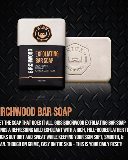 GIBS Grooming's Birchwood exfoliating bar soap is a gentle yet effective way to cleanse your skin. Infused with a captivating Oud fragrance, each use will leave you with the perfect blend of feeling clean and smelling great!