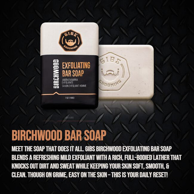 GIBS Grooming's Birchwood exfoliating bar soap is a gentle yet effective way to cleanse your skin. Infused with a captivating Oud fragrance, each use will leave you with the perfect blend of feeling clean and smelling great!