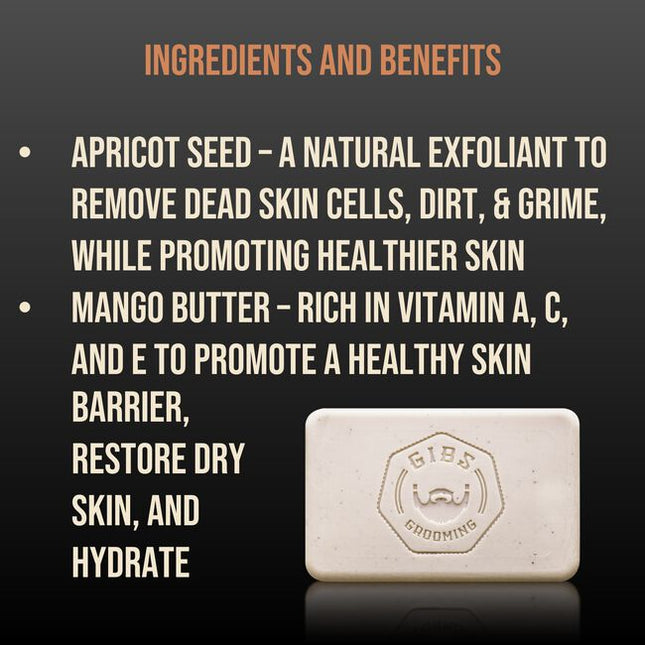 GIBS Grooming's Birchwood exfoliating bar soap is a gentle yet effective way to cleanse your skin. Infused with a captivating Oud fragrance, each use will leave you with the perfect blend of feeling clean and smelling great!