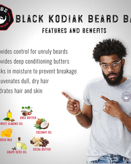 Black Kodiak Beard Balm (previously Black Cognac). This double duty wonder product acts as a balm and pomade in one, busting a smooth move on your beard, smoothing strands into place, and keeping it at attention for whatever life throws your way.