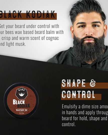 Black Kodiak Beard Balm (previously Black Cognac). This double duty wonder product acts as a balm and pomade in one, busting a smooth move on your beard, smoothing strands into place, and keeping it at attention for whatever life throws your way.