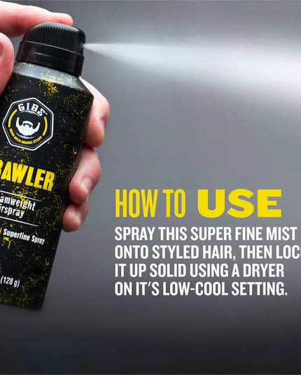 Relentless hold in a superfine spray makes Gibs Brawler Bantamweight Hairspray the most hardcore men's finishing spray in the ring. Fortified with Cocoa, Passion fruit and Dragon's Blood extracts, it not only provides hold that's got your back all day and night, but leaves your hair in even better shape than before. Strong hair and a stronger hold?talk about a one-two punch!