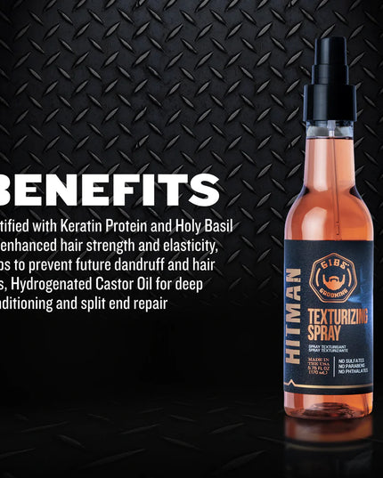 When you're a man on the run, you don't have time to primp and style. With Gib's Hitman Texturizing Spray, all it takes is a one quick shot and a tousle with your fingers for a textured, messy, just-drove-off-in-a-cloud-of-dust look. Topped off with Keratin, Hops and Holy Basil, this spray isn't for the weak hearted (or haired).