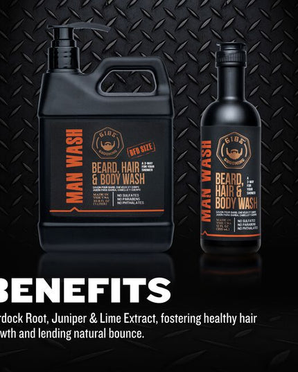 Get the ultimate 3-way with GIBS Man Wash BHB! You’ll instantly experience a rugged fragrant blend of Citrus, Oak Basil using Manwash BHB but it doesn’t stop with only smelling great, this wash also cleanses and conditions your skin naturally with Copaiba Balsam Oil Tea Tree Oils. Don’t stop yet! Hemp Oil Argan Oil finish you off with Proteins and Fatty Acids for strength, healthier growth better manageability.