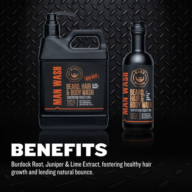 Get the ultimate 3-way with GIBS Man Wash BHB! You’ll instantly experience a rugged fragrant blend of Citrus, Oak Basil using Manwash BHB but it doesn’t stop with only smelling great, this wash also cleanses and conditions your skin naturally with Copaiba Balsam Oil Tea Tree Oils. Don’t stop yet! Hemp Oil Argan Oil finish you off with Proteins and Fatty Acids for strength, healthier growth better manageability.