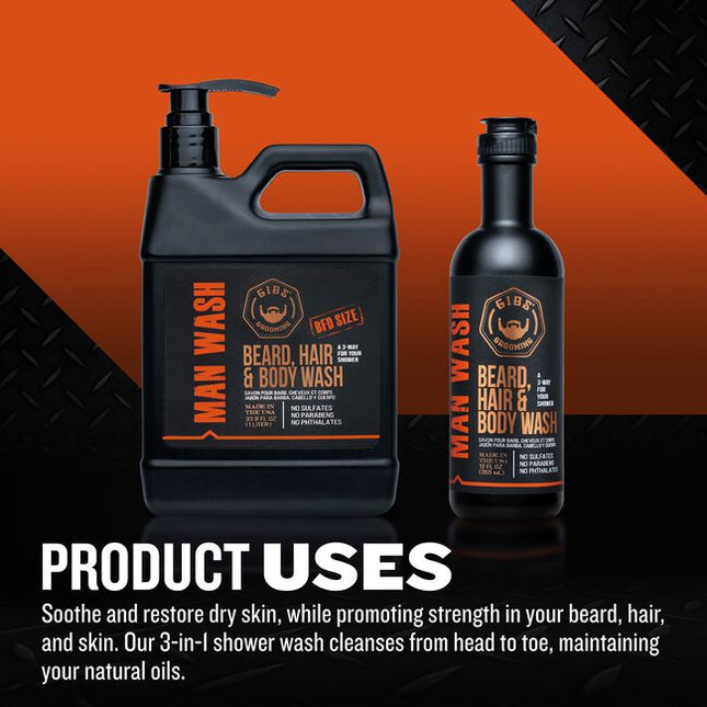 Get the ultimate 3-way with GIBS Man Wash BHB! You’ll instantly experience a rugged fragrant blend of Citrus, Oak Basil using Manwash BHB but it doesn’t stop with only smelling great, this wash also cleanses and conditions your skin naturally with Copaiba Balsam Oil Tea Tree Oils. Don’t stop yet! Hemp Oil Argan Oil finish you off with Proteins and Fatty Acids for strength, healthier growth better manageability.