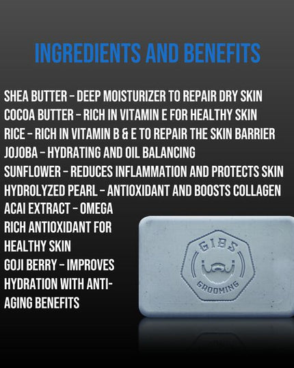 GIBS Grooming's Oud Moisturizing bar soap is a gentle yet effective way to cleanse your skin. Infused with a captivating Oud fragrance, each use will leave you with the perfect blend of feeling clean and smelling great!