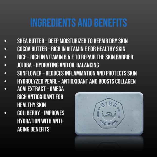 GIBS Grooming's Oud Moisturizing bar soap is a gentle yet effective way to cleanse your skin. Infused with a captivating Oud fragrance, each use will leave you with the perfect blend of feeling clean and smelling great!