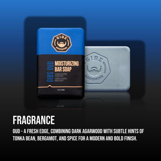 GIBS Grooming's Oud Moisturizing bar soap is a gentle yet effective way to cleanse your skin. Infused with a captivating Oud fragrance, each use will leave you with the perfect blend of feeling clean and smelling great!