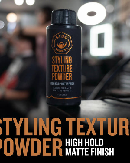 GIBS Styling Texture Powder provides lightweight volume and dynamic texture. Maintain all day texture and volume with a strong re-workable hold and natural matte finish.