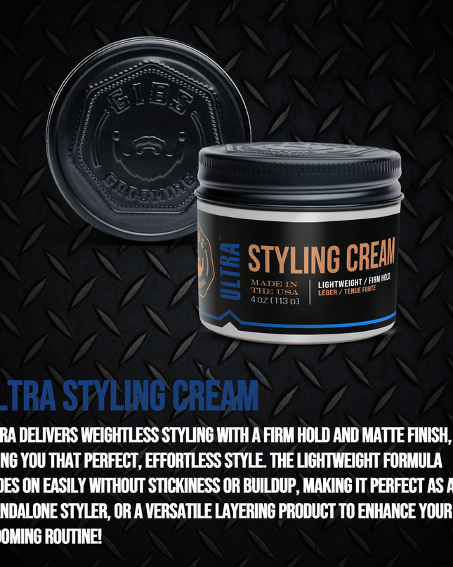GIBS new styling cream, a whipped, Ultra Light hair styler that delivers the perfect medium hold without weighing you down. Created for all hair types, this versatile styler adds just the right amount of texture, definition, and touchable control with a natural matte finish. Whether you're aiming for a laid-back tousle or a more refined shape, this whipped formula glides on smoothly and rinses out clean.