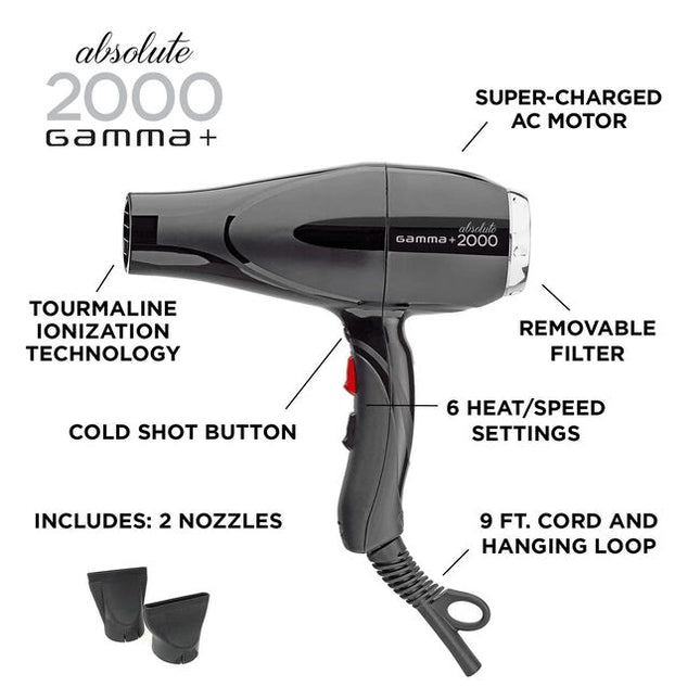 Gamma+ offers the hottest professional dryer in its class– the compact, sleek and powerful Absolute 2000. Designed with the most advanced Gamma+ technology. The finest Italian engineering and 100% Italian manufacturing.