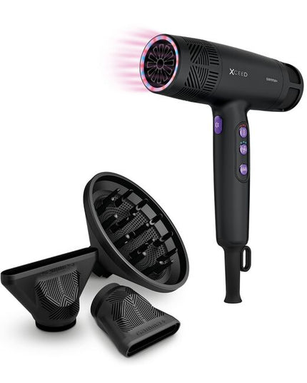 Exhilarating tech meets next-generation performance in the GAMMA+ Xceed Professional Hair Dryer. The high-efficiency digital brushless motor produces up to 120,000 RPM, bringing ultra-concentrated airflow for faster drying, controlled styling, and reduced heat stress. With 12 heat and speed combinations controlled through a sleek LED interface, this hair dryer is the modish answer to every head of hair.